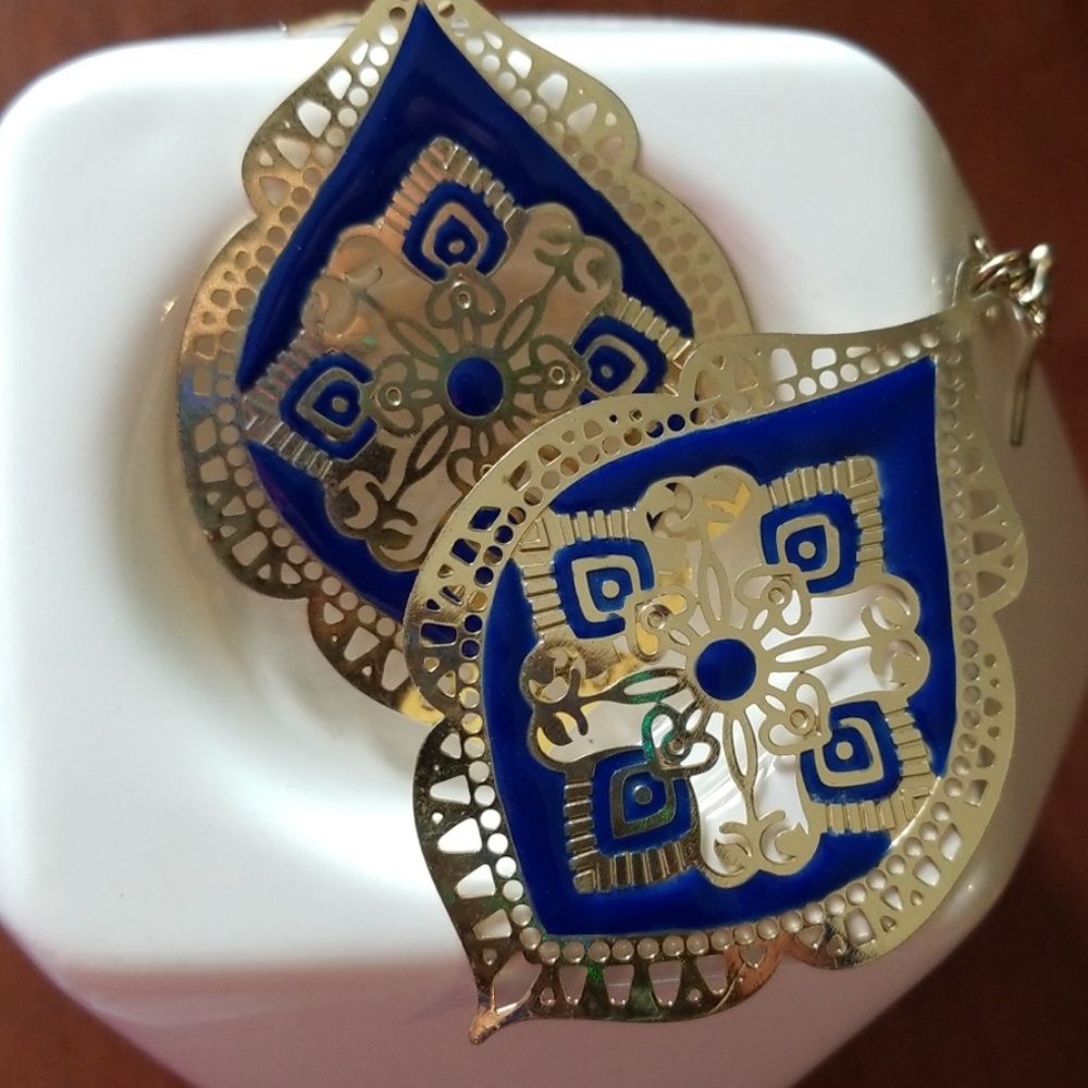 Blue| Gold| Plated Earrings |  Hook Drop|